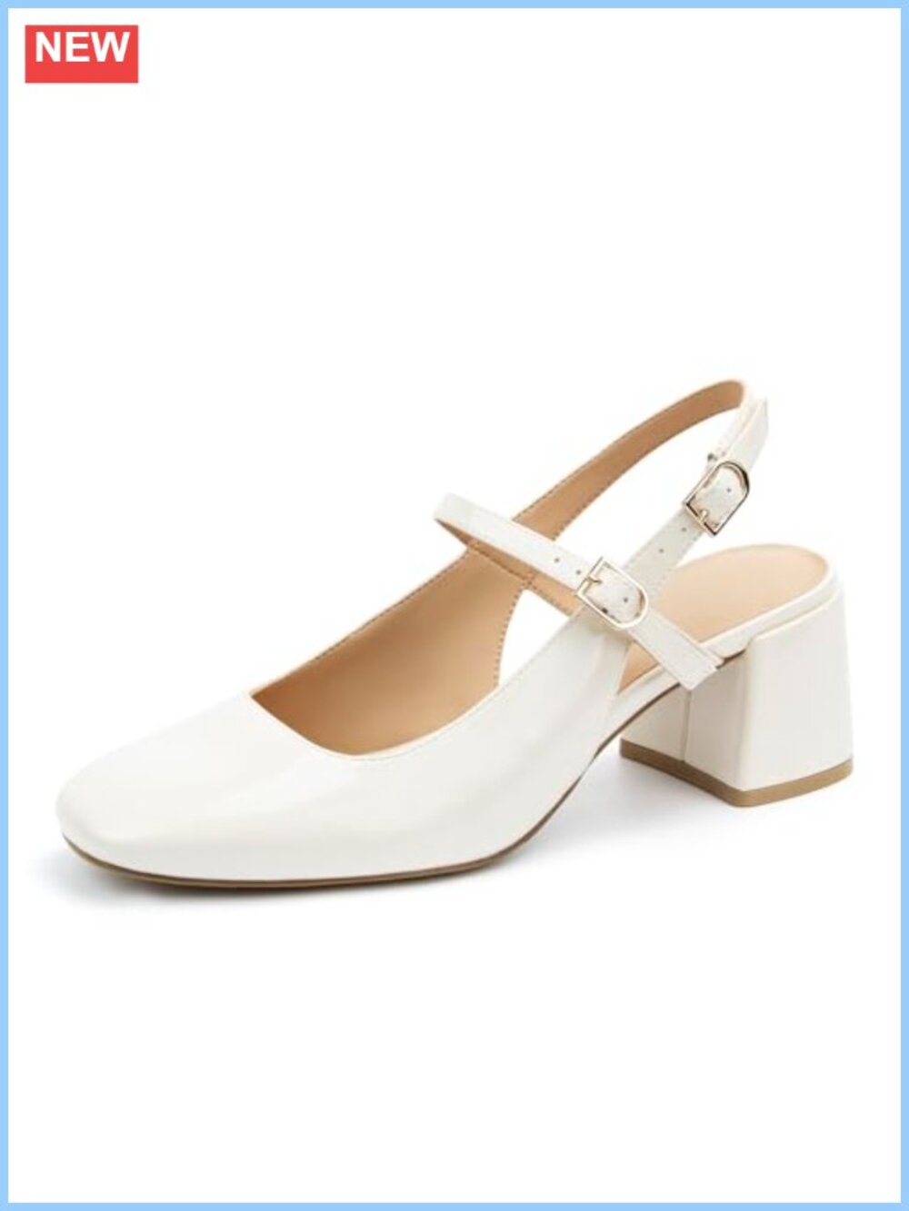 Womens Square Toe Mary Jane Chunky Low Block Heels Pumps Faux Leather Slip On